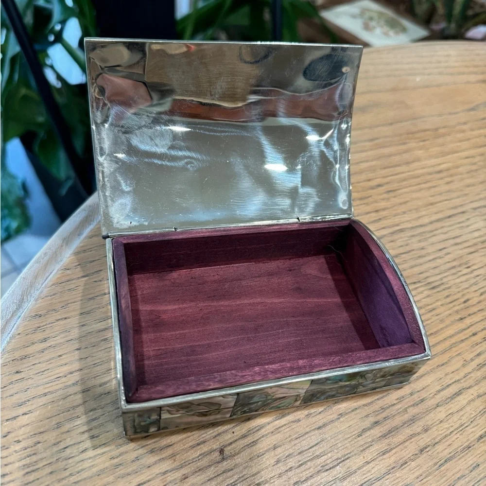 Vintage alpaca‎ Mexico Mexican Abalone shell jewelry box trinket box